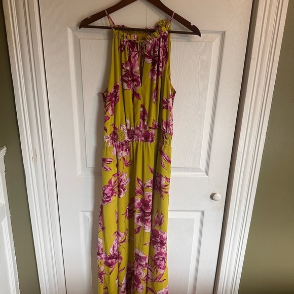 Great Jones Designer Yellow Floral Neck Tie Dress Sleeveless Cottage Traditional - Picture 2 of 8